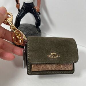 NWT Coach Klare Bag Charm With Signature Canvas Gold/Army Green/Tan CCE81